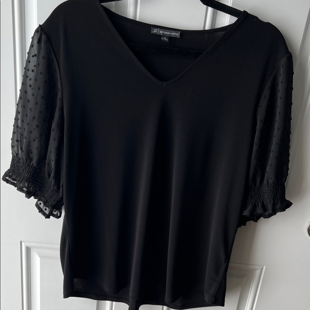 Adrianna Papell Black Blouse with Sheer Sleeves